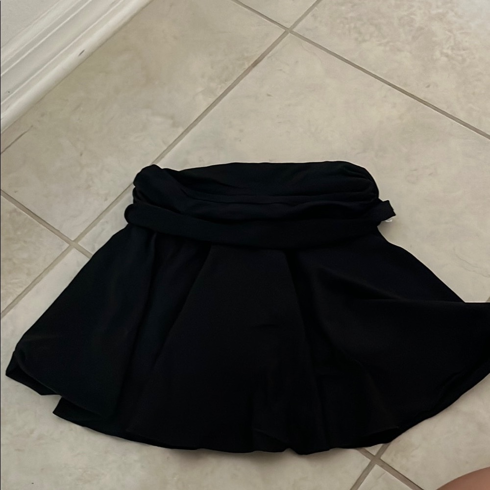 Black Ruched Skater Mini Skirt for Night Out